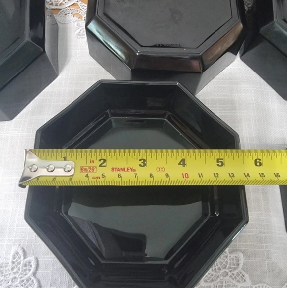 Vintage ARCOROC Black Octagon Bowls Set of 8 with Bonus Set of 2 Candle Holders - Picture 6 of 9